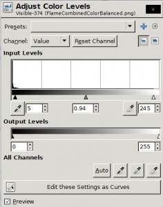 Combined Flame Color Levels Settings Combined Flame Color Levels Settings