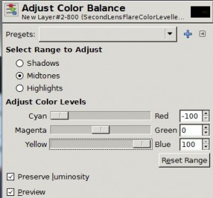 Second Lens Flare Color Balance Settings Second Lens Flare Color Balance Settings