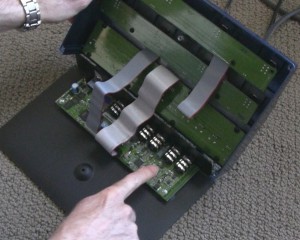 JamMan ribbon cable over jacks and circuit board JamMan ribbon cable over jacks and circuit board