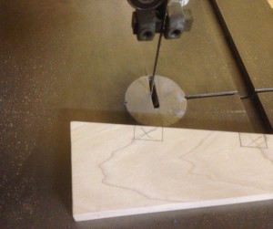 Cutting notches in the center leg at the bandsaw