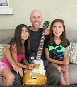 Emily, Sophie and Daddy with the new Les Paul