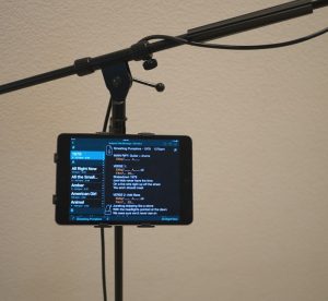 iPad mounted on mic stand