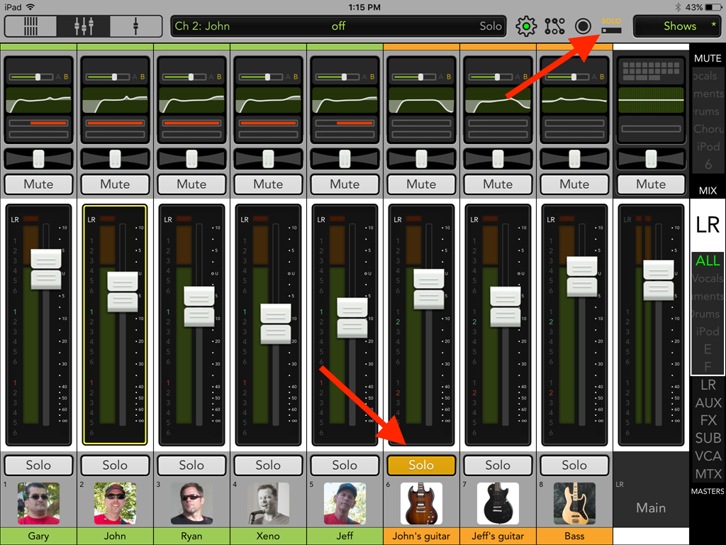 DL32R Master Fader Solo Button