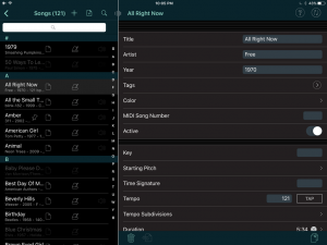 Set List Maker Song Settings